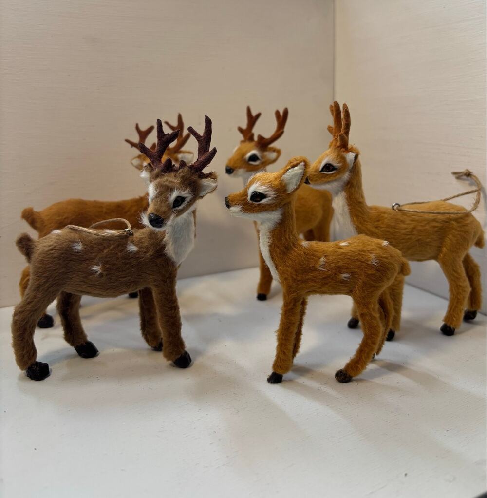 Woodland Wonder Shop Christmas Flocked Felted Fur Reindeer Buck Deer Ornaments